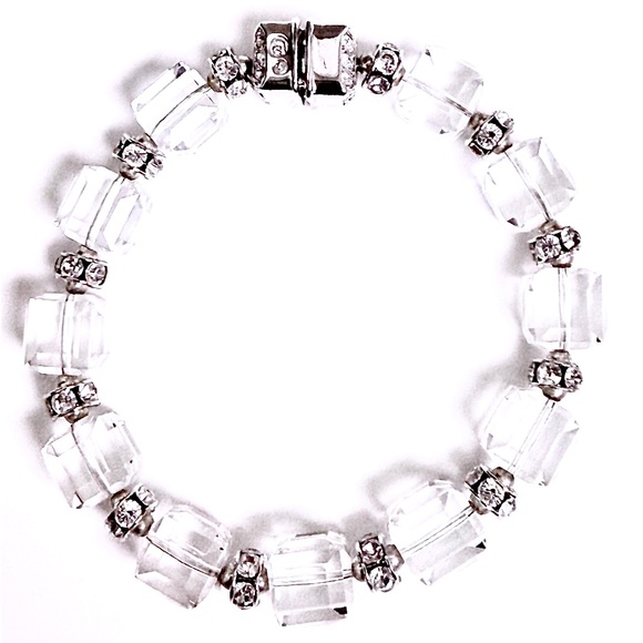 Silver Swarovski Bracelet with Ice Cube Clear Faceted Beads - Picture 1 of 4